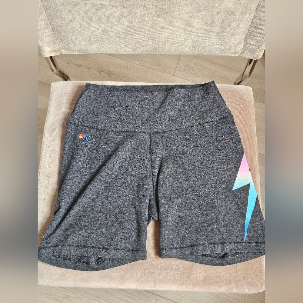 Aviator Nation Charcoal Athletic Shorts with Colorful Stripe